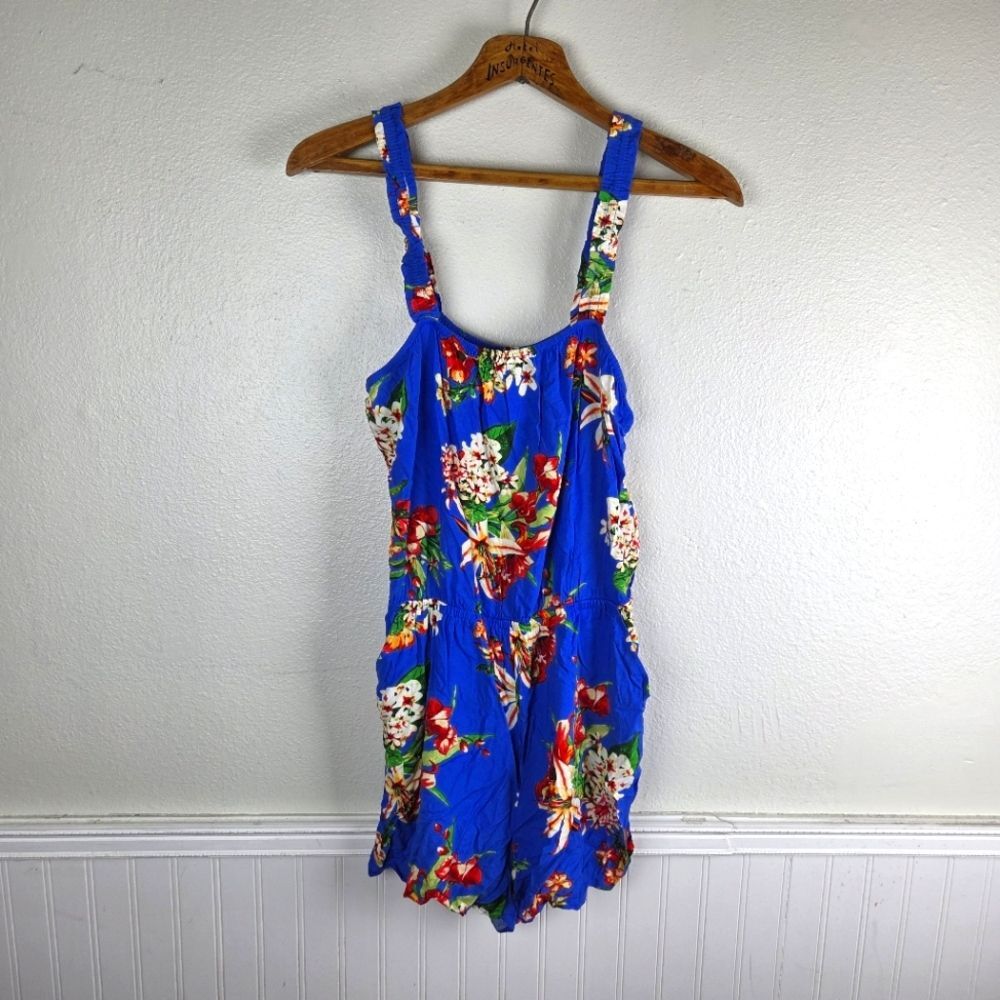 Express Women's Large Royal Blue Floral Romper NWT 100% Rayon Stretch